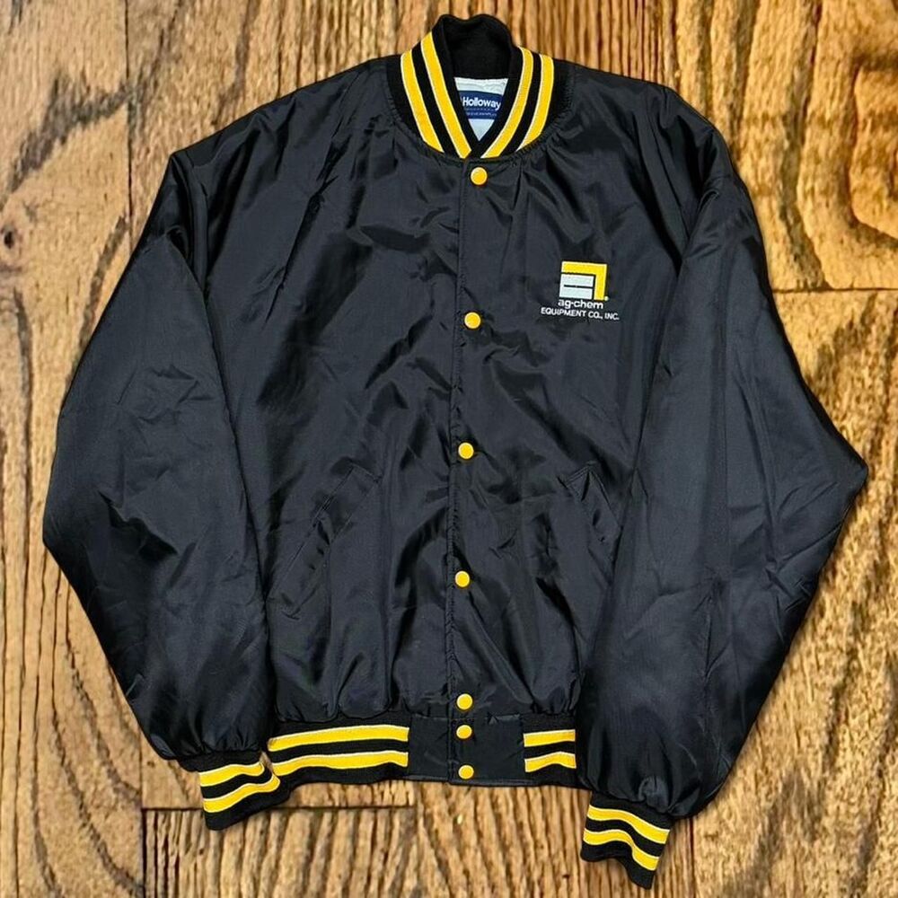 Vintage Black and Yellow Farming Tractor Embroidered Varsity Bomber Jacket